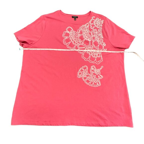 Talbots Shirt Women 3x Pink Short Sleeve Round Neck Bead Embroidered Floral - Picture 6 of 10